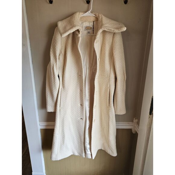Talbots Womens Sz 10 Cream Wool-Blend Winter Overcoat Woven Textured Funnel Neck - Picture 2 of 10